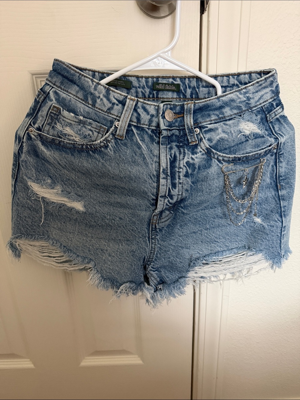 wild fable Light Blue Distressed Denim Shorts with Chain Accent
